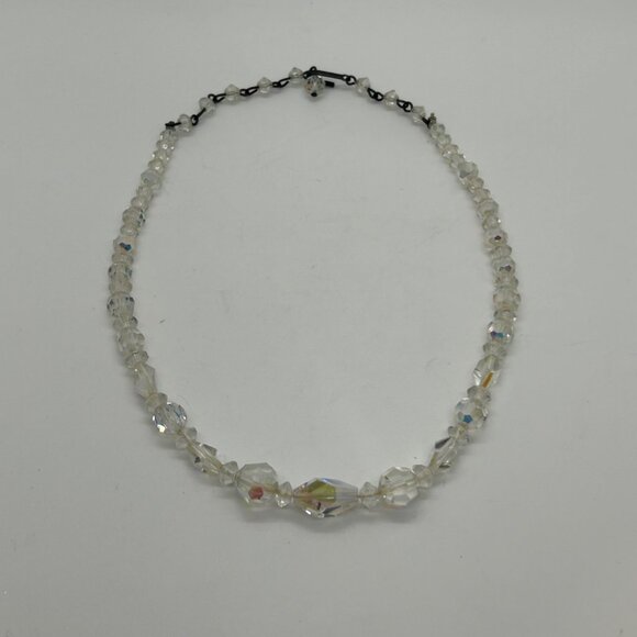 Vintage Clear Faceted Glass Bead Necklace With Shepherds Hook Clasp 1940-1950s - Picture 8 of 14
